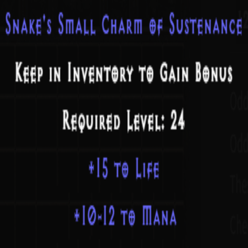 Snake's Small Charm of Sustenance +15 Life +10-12 Mana