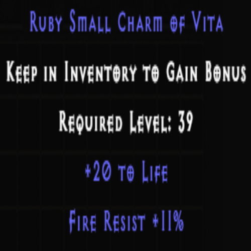 Ruby Small Charm of Vita +20 Life +11% Fire Resist