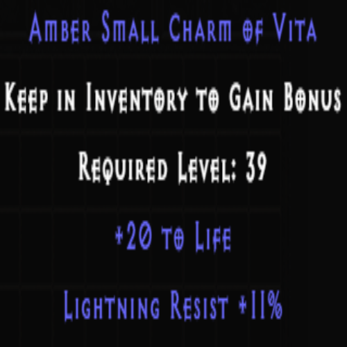 Amber Small Charm of Vita +20 Life +11% Lightning Resist