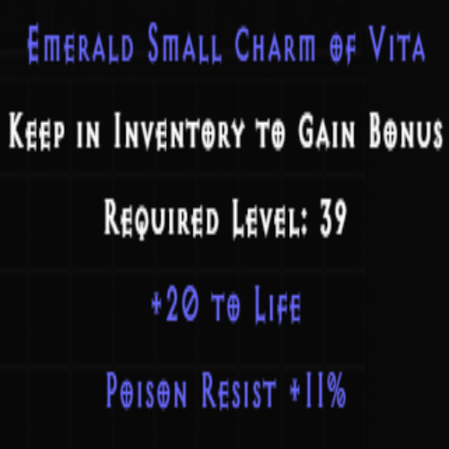 Emerald Small Charm of Vita +20 Life +11% Poison Resist