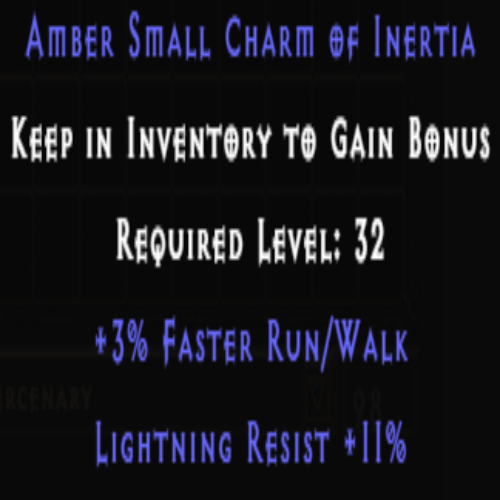 Amber Small Charm of Inertia +3% FRW +11% Lightning Resist