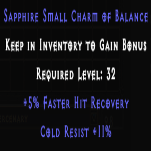 Sapphire Small Charm of Balance +5% FHR +11% Cold Resist