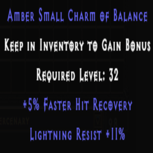 Amber Small Charm of Balance +5% FHR +11% Lightning Resist