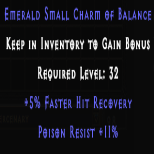 Emerald Small Charm of Balance +5% FHR +11% Poison Resist