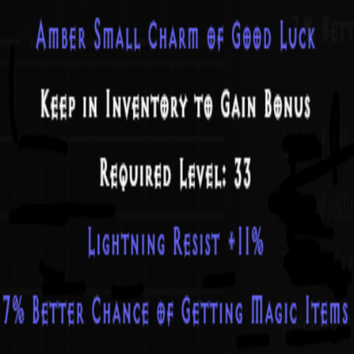 Amber Small Charm of Good Luck +7% MF +11% Lightning Resist