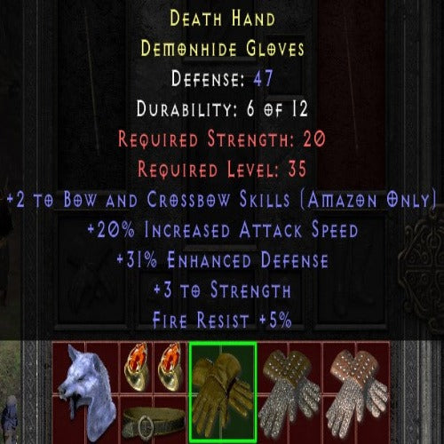 Death Hand 2 B&C SKILLS 20 IAS 3 STR 5 FR LVL 35