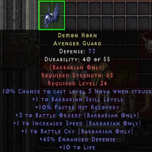 Demon Horn 1 BS 3 BO 1 IS 1 BCRY 10 LIFE LVL 24