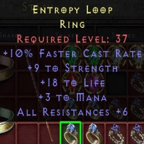 Entropy Loop 10 FCR 9 STR 18 LIFE 3 MANA 6 ALL RES LVL 37