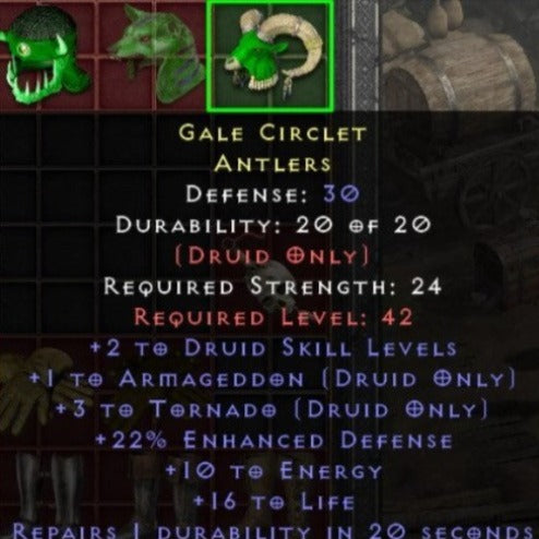 Gale Circlet 2 DS 3 TORNADO 1 ARMAGEDDON 10 ENERGY 16 LIFE LVL 42