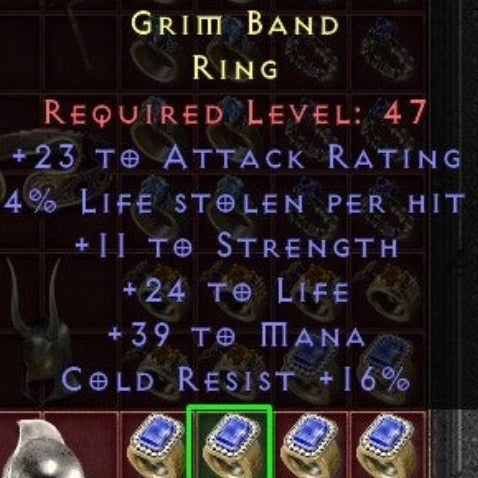 Grim Band 23 AR 4 LS 11 STR 24 LIFE 39 MANA 16 CR LVL 47