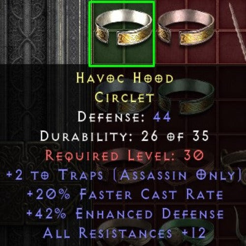 Havoc Hood 2 TRAPS 20 FCR 12 ALL RES LVL 30