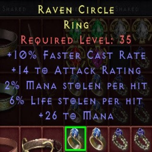 Raven Circle 10 FCR 14 AR 2 MS 6 LS 26 MANA LVL 35