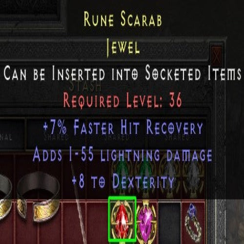 Rune Scarab 7 FHR 8 DEX 1-55 LD LVL 36