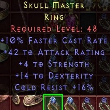 Skull Master 10 FCR 42 AR 4 STR 14 DEX 16 CR LVL 48