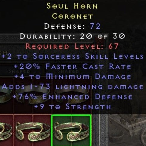 Soul Horn 2 SS 20 FCR 1-73 LIGHTNING DMG 4 MINDMG 76 EDEF 9 STR