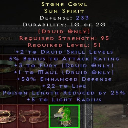 Stone Cowl 2 DS 3 FURY 1 MAUL 5% BONUS TO AR 58 EDEF 22 LIFE PLRby25 LVL 51