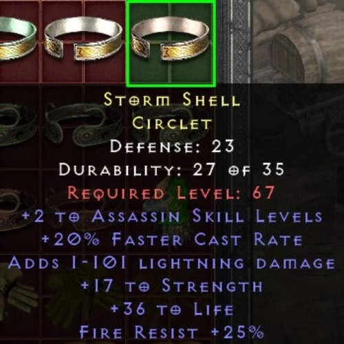 Storm Shell 2 AS 20 FCR 1-101 LIGHTNING DMG 17 STR 36 LIFE 25 FR