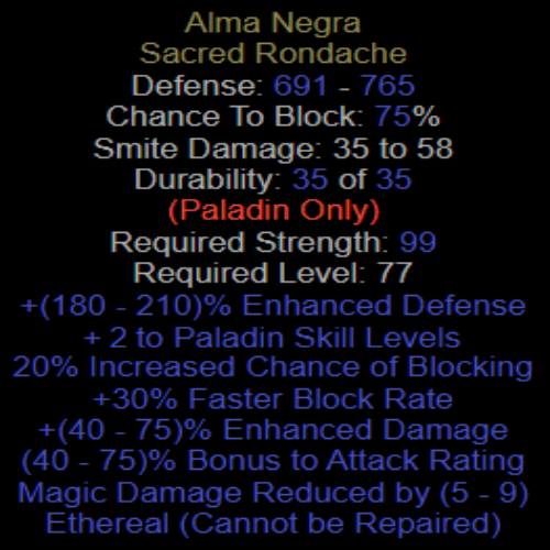 Alma Negra Ethereal +2 Paladin Skills