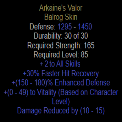 Arkaine's Valor +2 All Skills