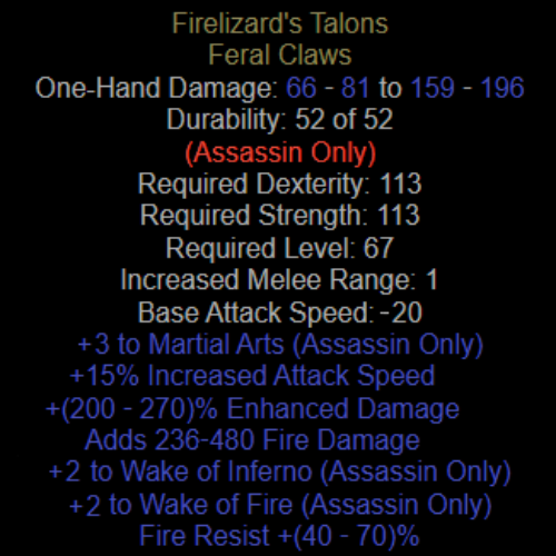 Firelizard's Talons +3 MA +2 WoI +2 WoF