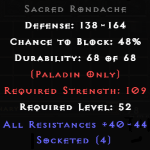 Sacred Rondache 4 Sockets 40-44 All Res