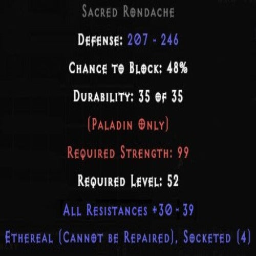 Sacred Rondache Ethereal 4 Sockets 30-39 All Res