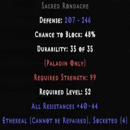Sacred Rondache Ethereal 4 Sockets 40-44 All Res