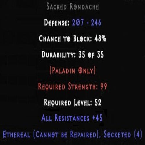 Sacred Rondache Ethereal 4 Sockets 45 All Res