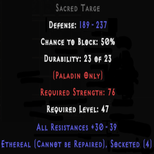 Sacred Targe Ethereal 4 Sockets 30-39 All Res