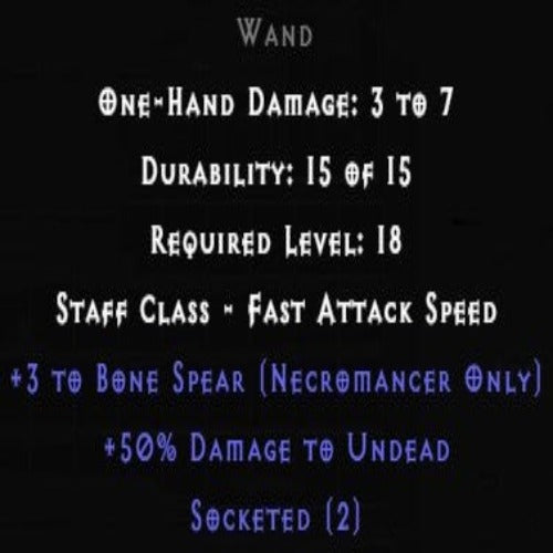 Wand +3 Bone Spear 2 Sockets