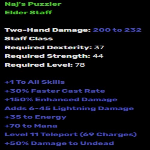 Naj's Puzzler (Weapon) Desciprtion