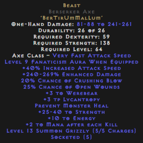 Beast Berserker Axe 240-269% Description