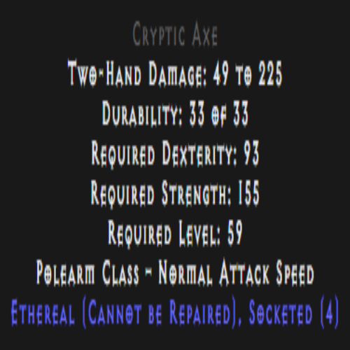 Buy D2R Cryptic Axe Ethereal 4 Sockets Diablo 2 Resurrected (D2R