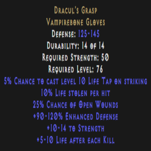 Dracul’s Grasp 10% Life Leech Description