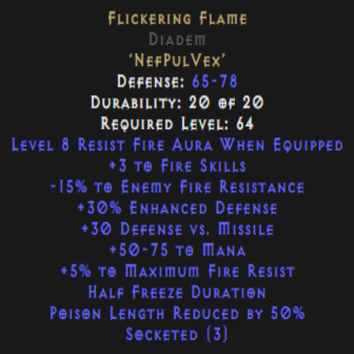 Flickering Flame Diadem 15 Fire Pierce 8 Aura Description