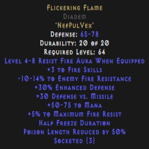 Flickering Flame Diadem 10-14 Fire Pierce Description