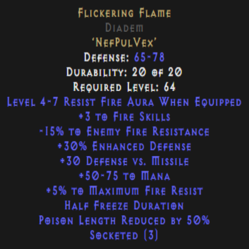 Flickering Flame Diadem 15 Fire Pierce 4-7 Aura Description