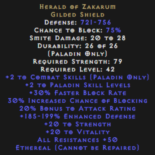 Herald Of Zakarum Ethereal 185-199% ED Description