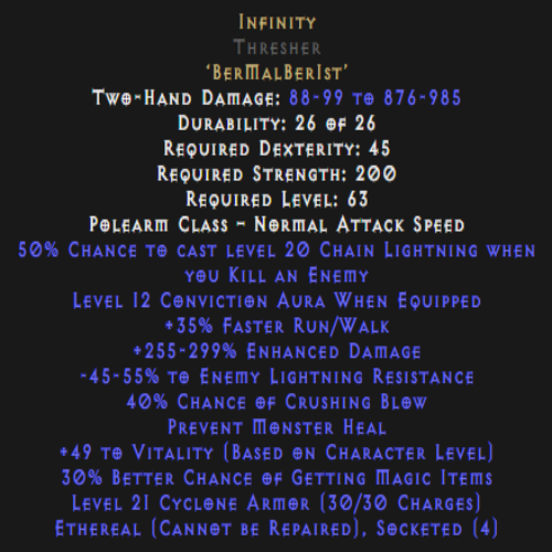 Infinity Thresher Ethereal 255-299% ED Description