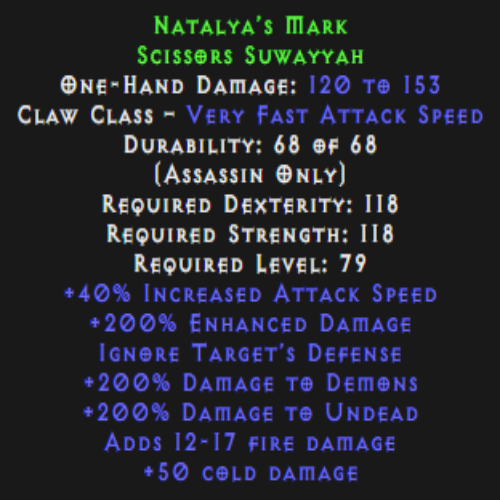 Natalya’s Mark (Weapon) description