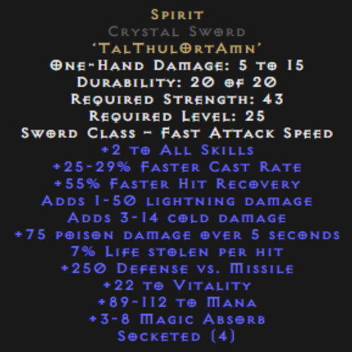 Spirit Crystal Sword 25-29% FCR Description