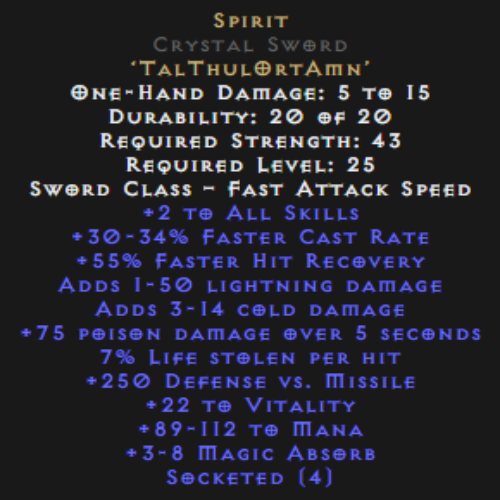 Spirit Crystal Sword 30-34% FCR Description