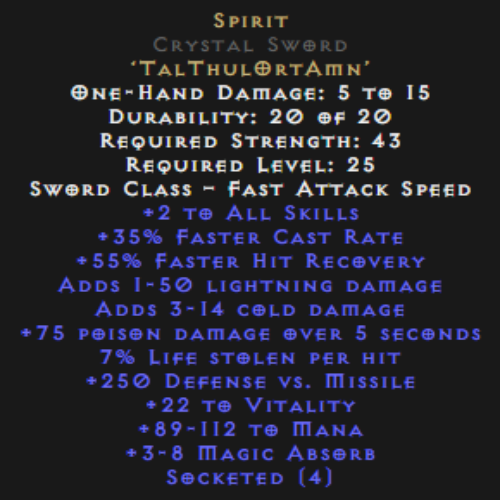 Spirit Crystal Sword 35% FCR Description