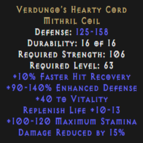 Verdungo’s Hearty Cord 15% DR 40 Vita Description